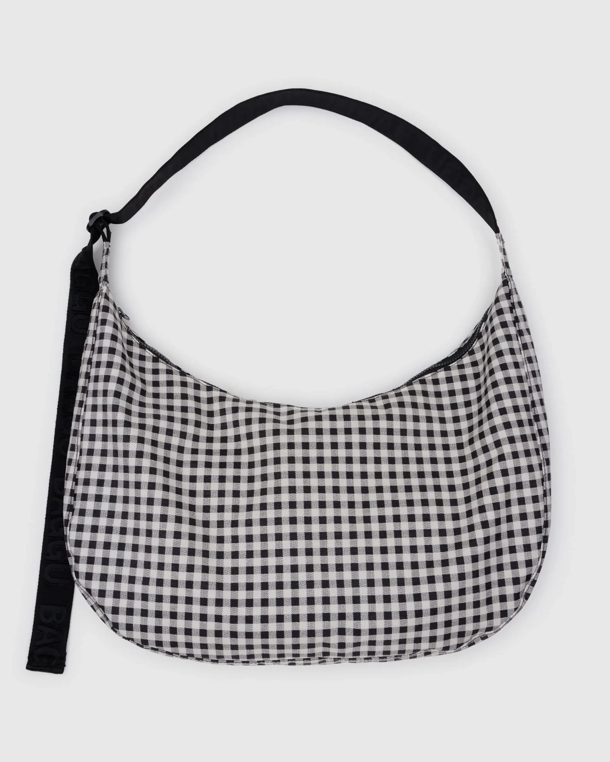 Large Nylon Crescent Bag Black & White Gingham