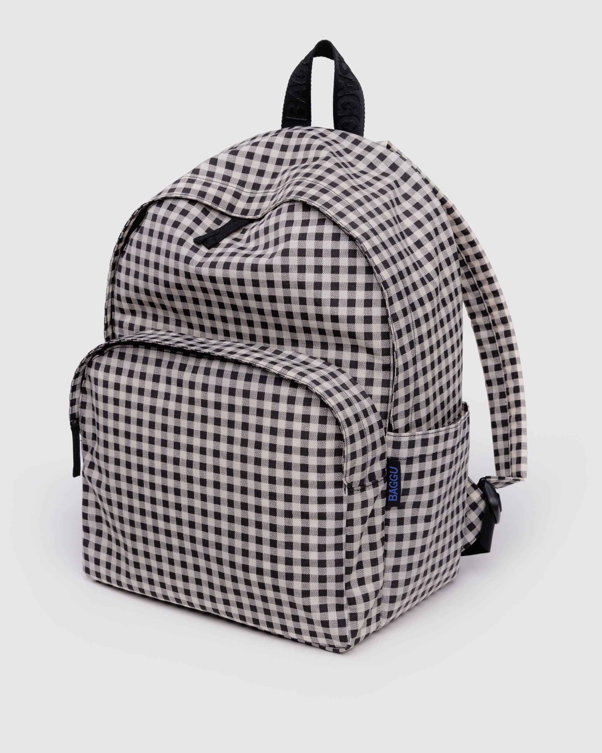 Large Nylon Backpack Black & White Gingham