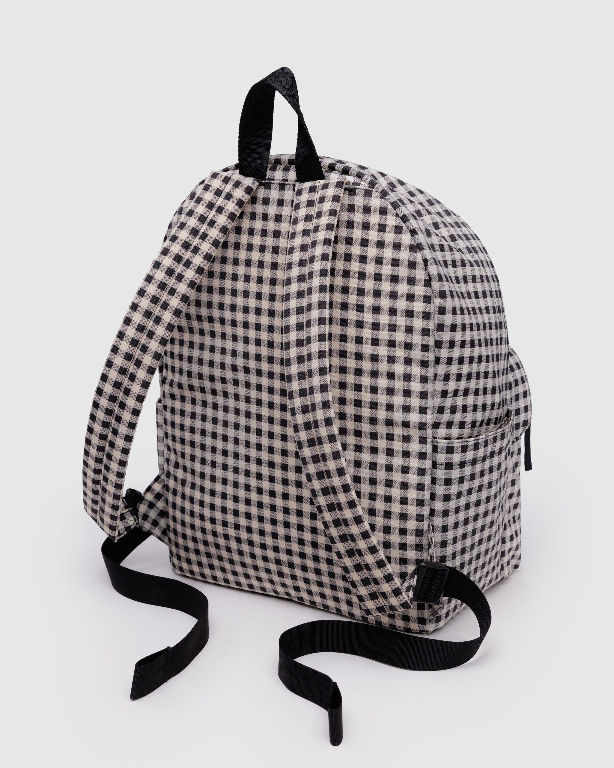 Large Nylon Backpack Black & White Gingham - Image 5