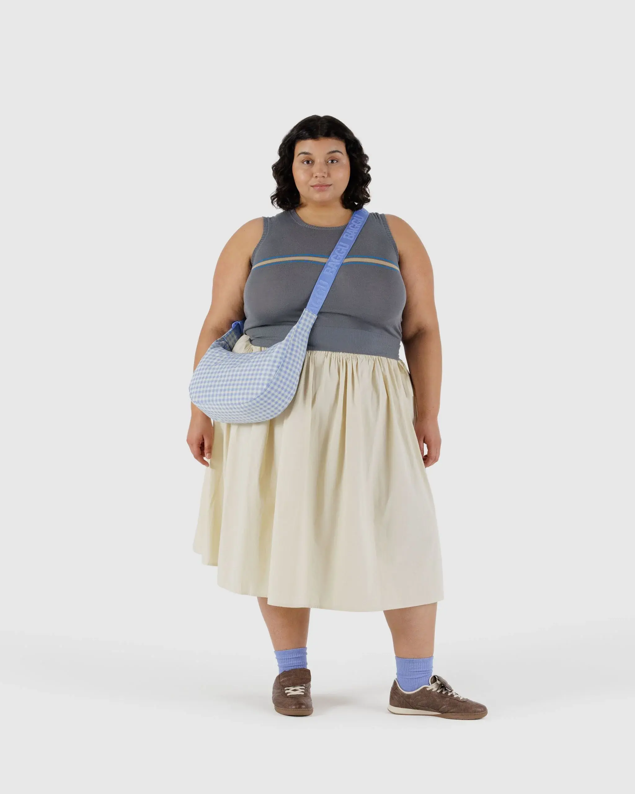Medium Nylon Crescent Bag Light Blue Gingham - Image 2