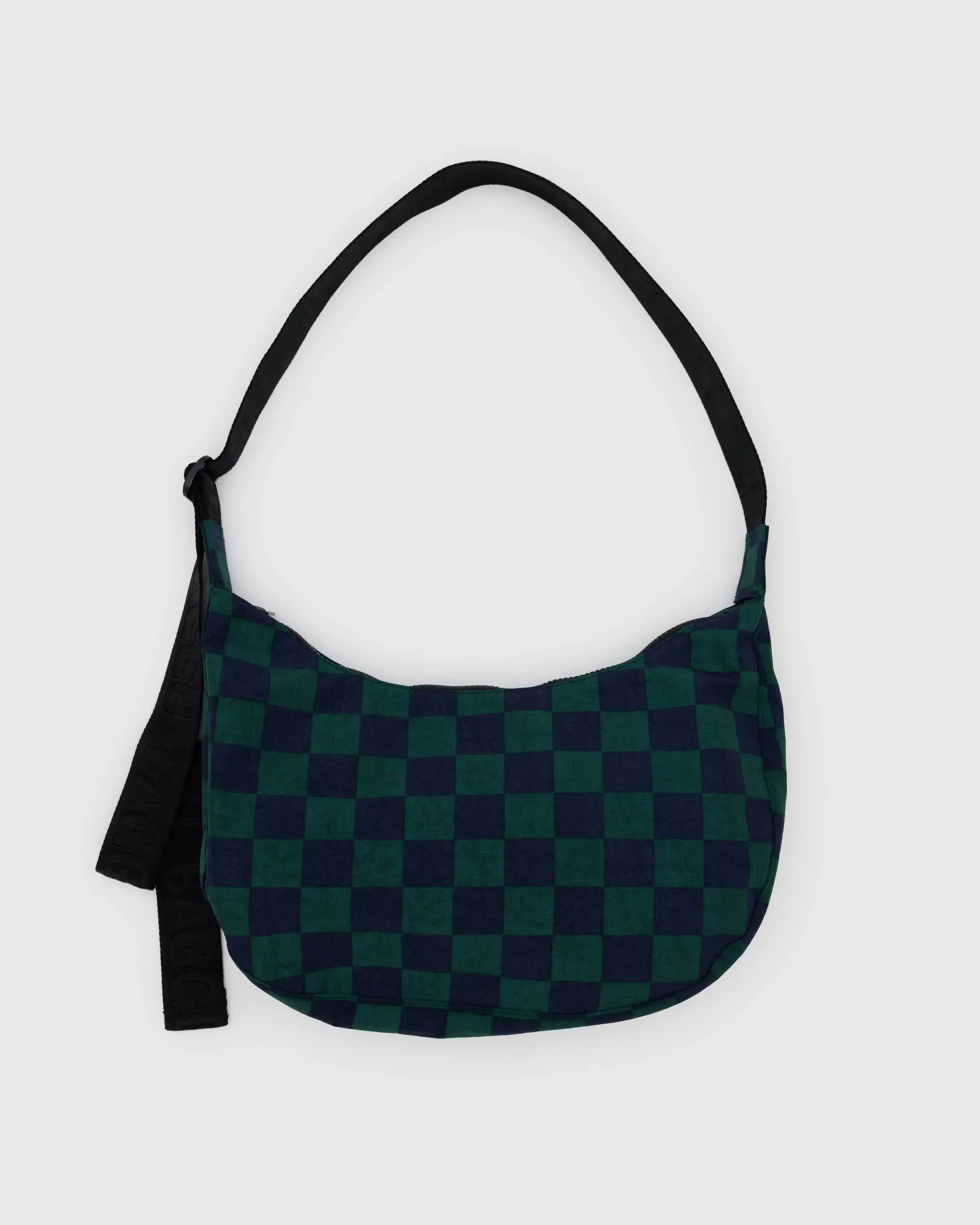 Medium Nylon Crescent Bag Navy Green Check