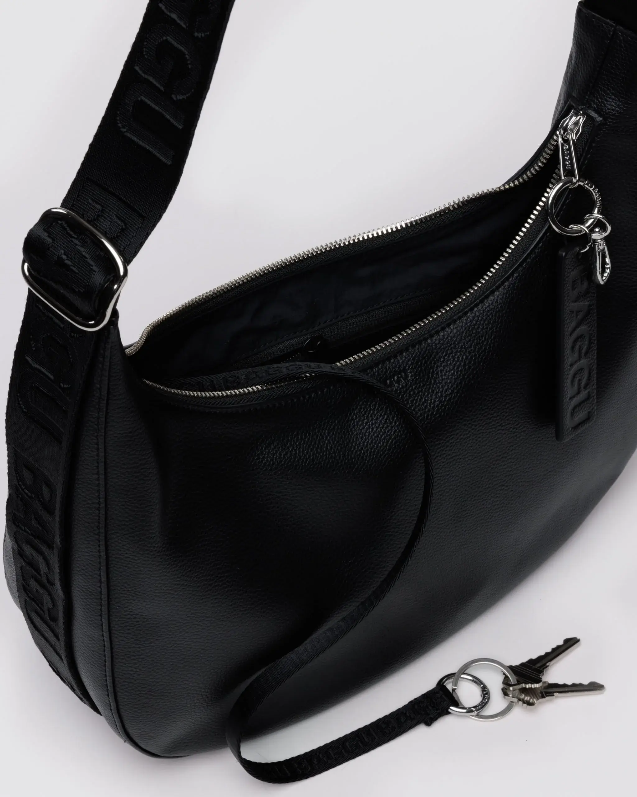 Medium Recycled Leather Crescent Bag Black - Image 4
