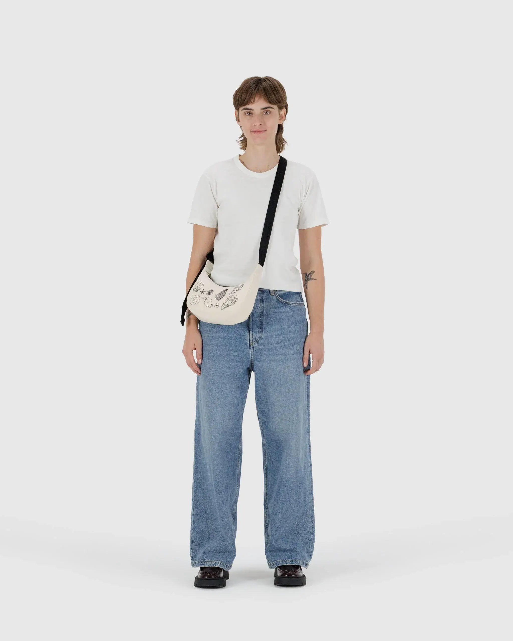Small Nylon Crescent Bag Embroidered Shells - Image 2