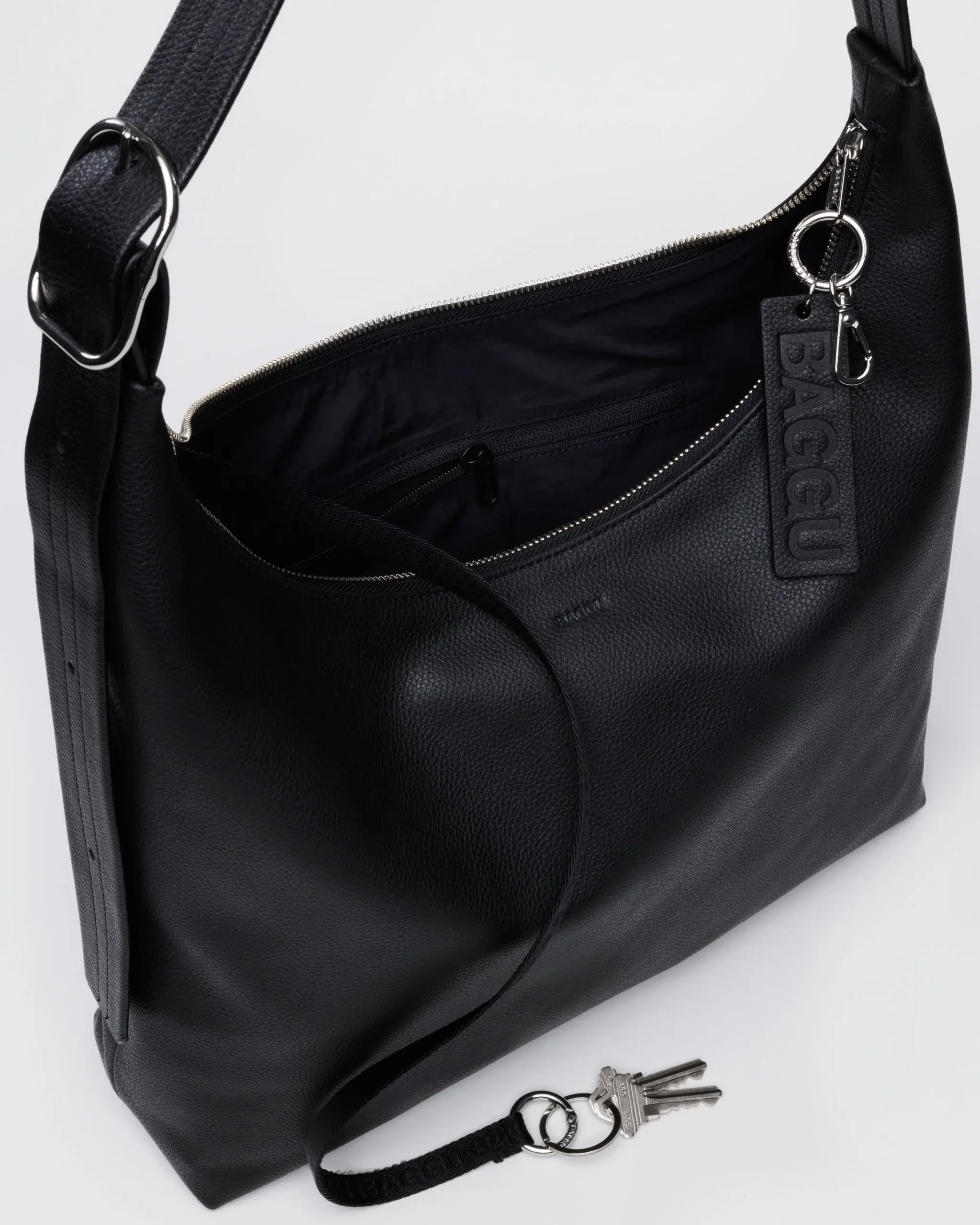 Recycled Leather Shoulder Bag Black - Image 4