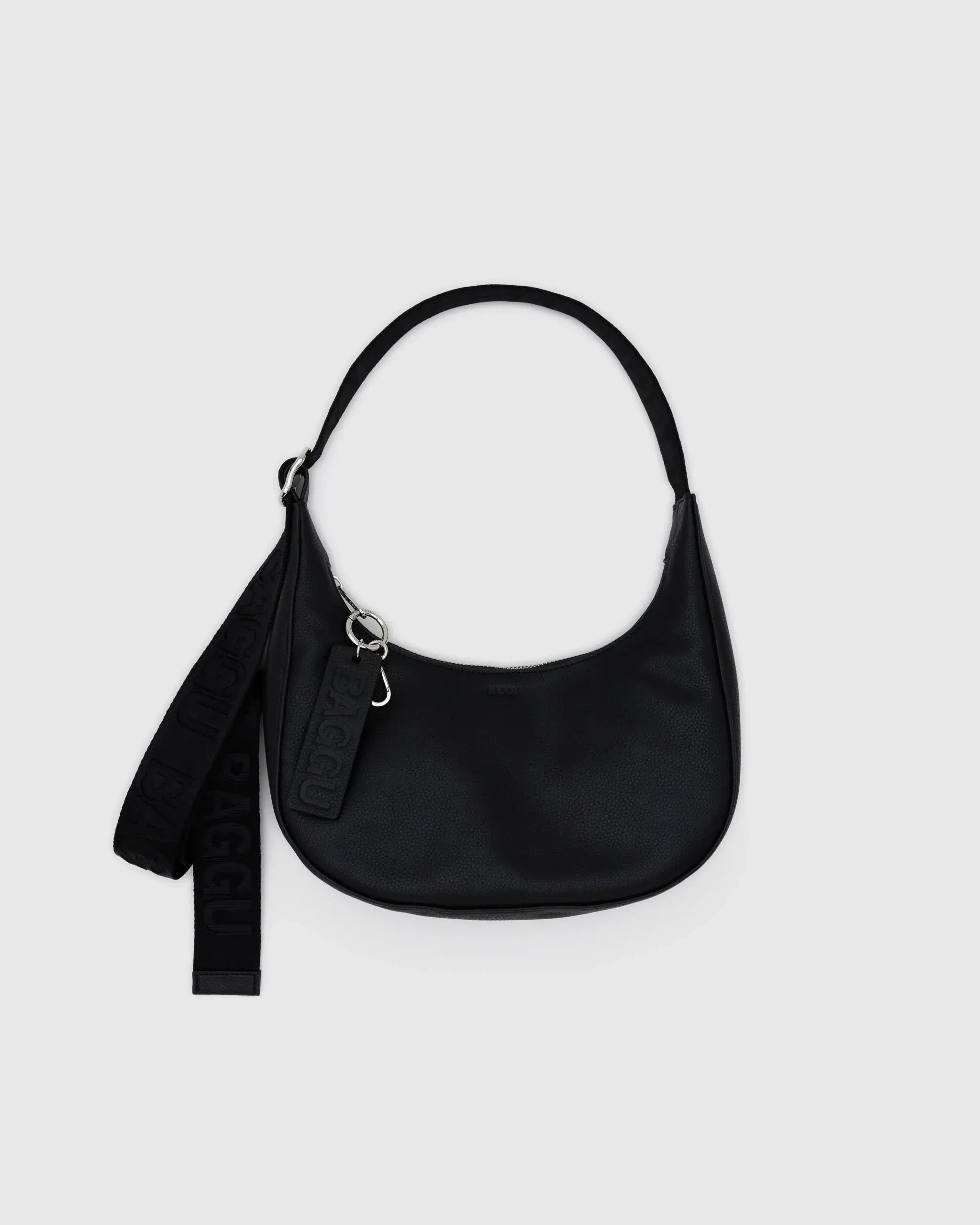 Small Recycled Leather Crescent Bag Black
