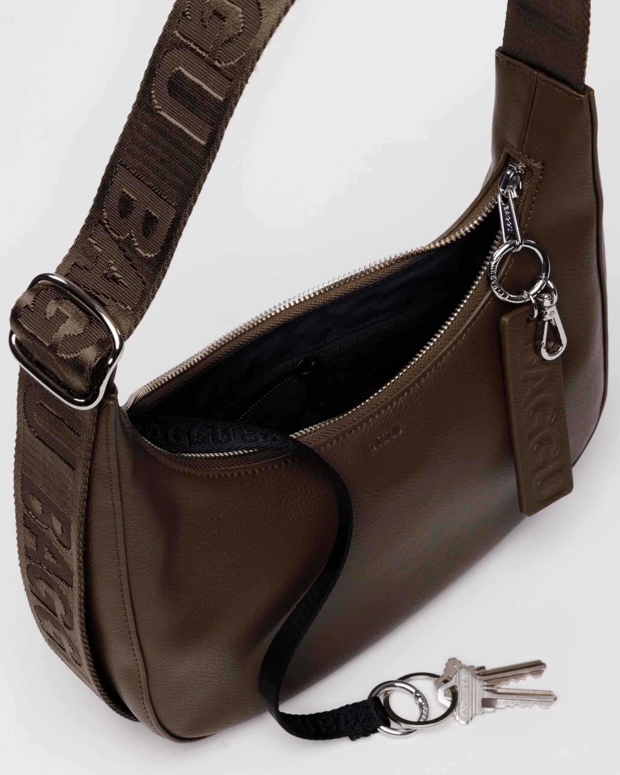 Small Recycled Leather Crescent Bag Brown - Image 4