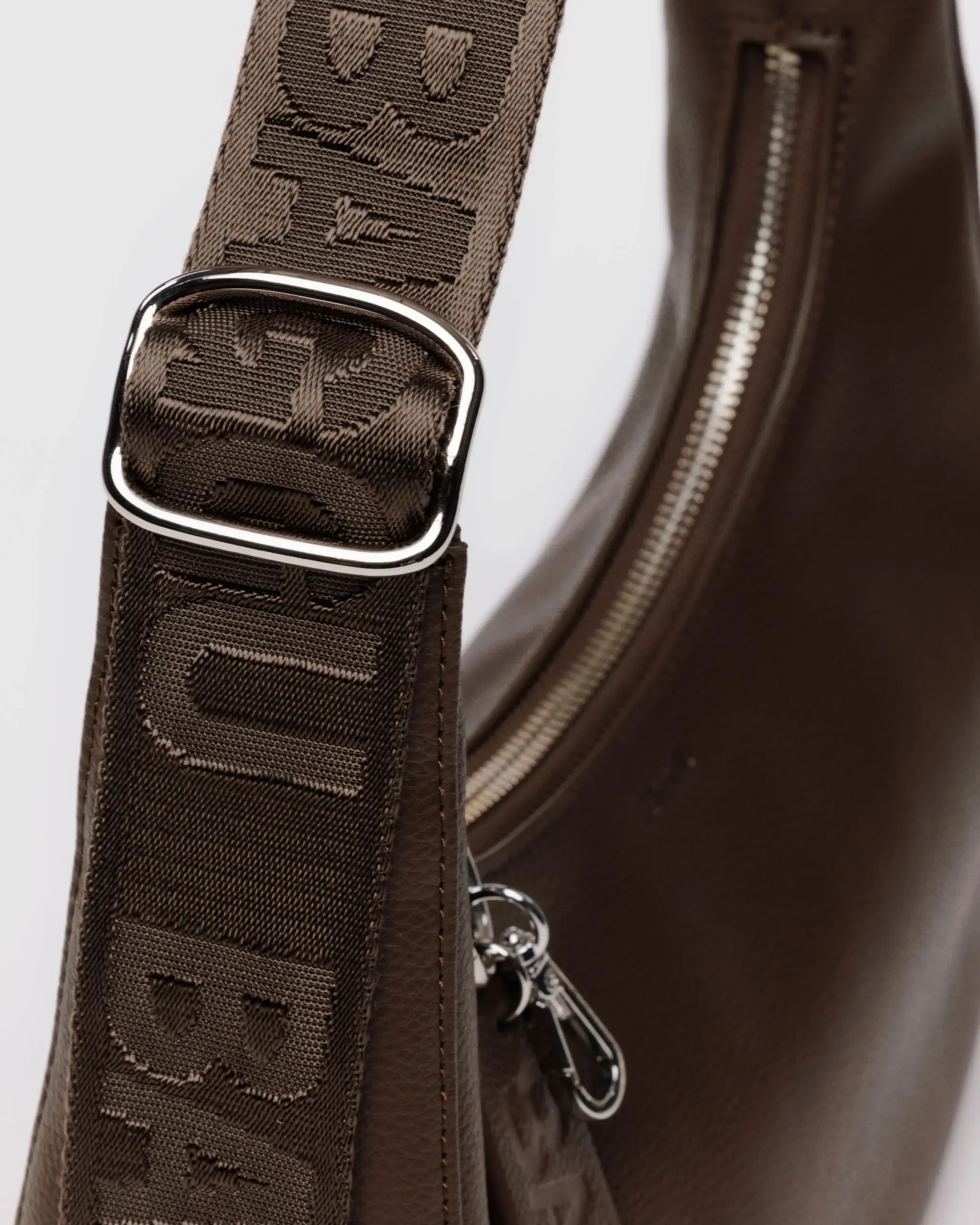 Small Recycled Leather Crescent Bag Brown - Image 5