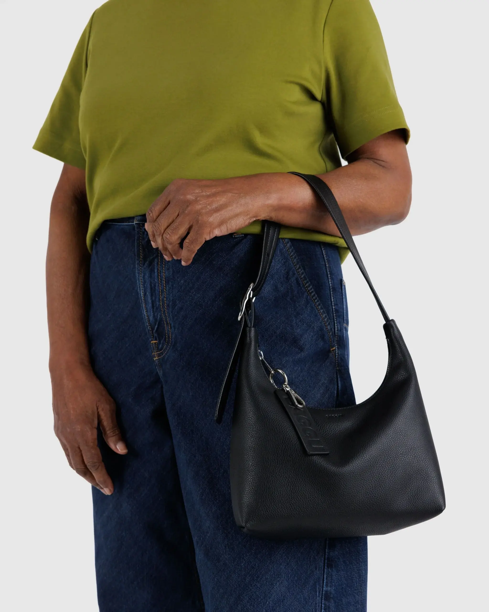 Mini Recycled Leather Shoulder Bag Black - Image 3