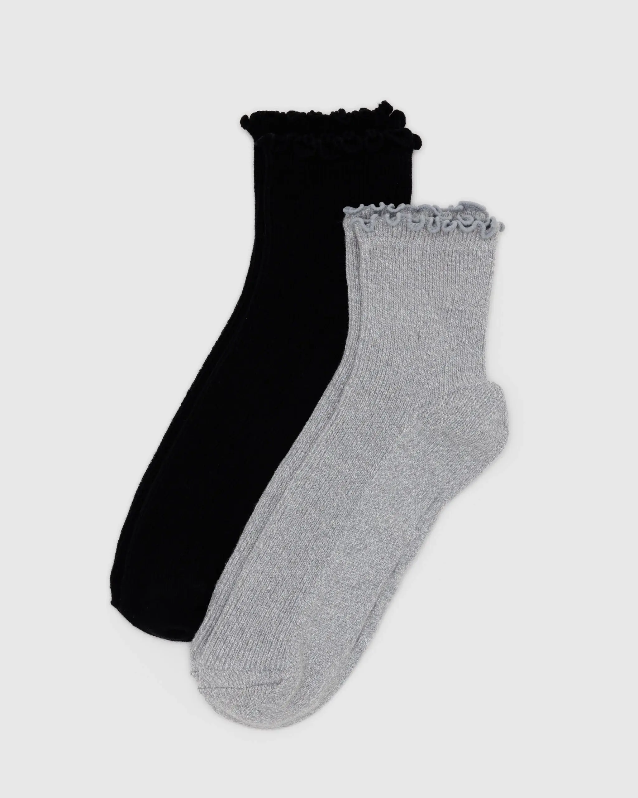 Lettuce Edge Sock Set of 2 Heather Grey & Black