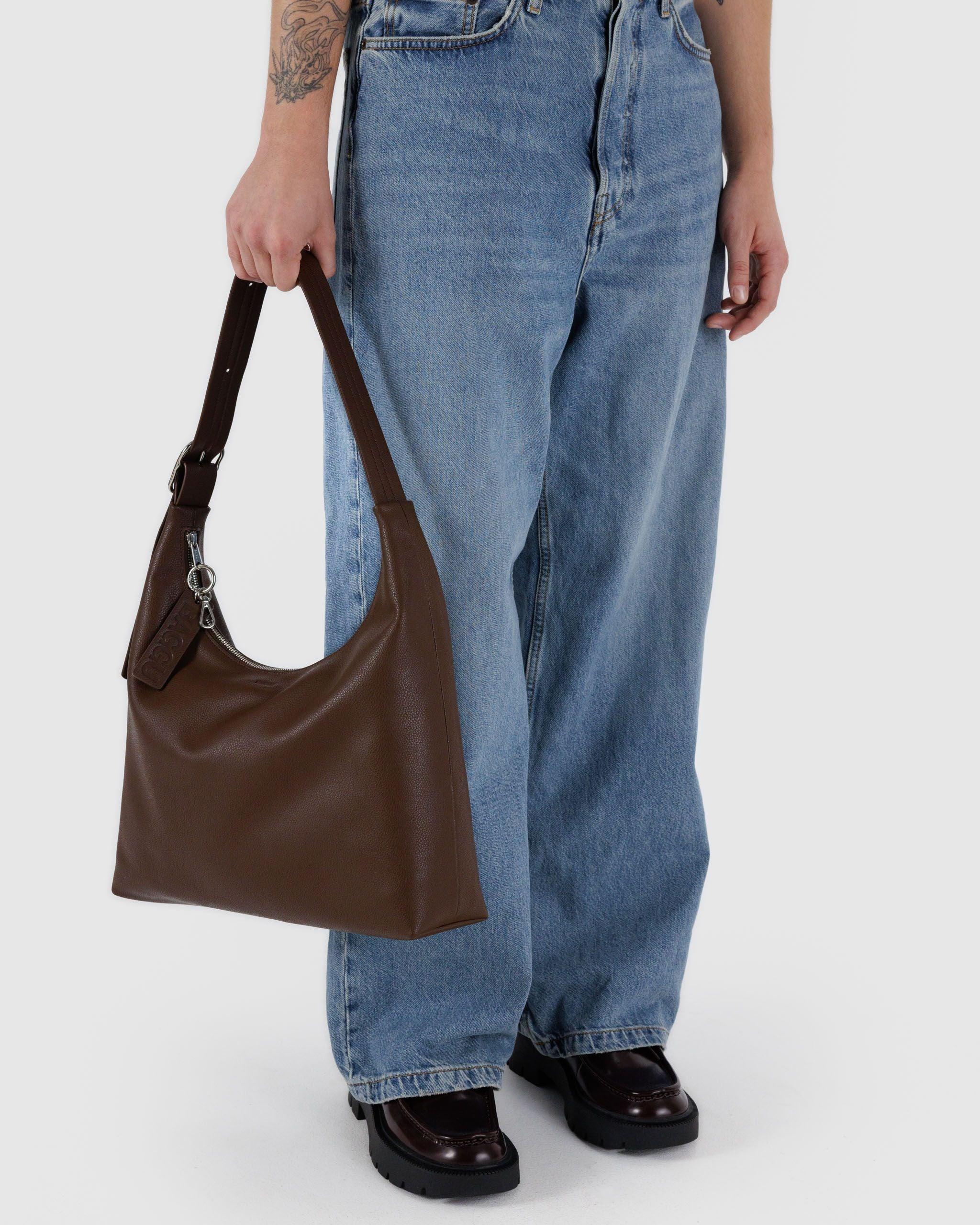 Recycled Leather Shoulder Bag Brown - Image 3