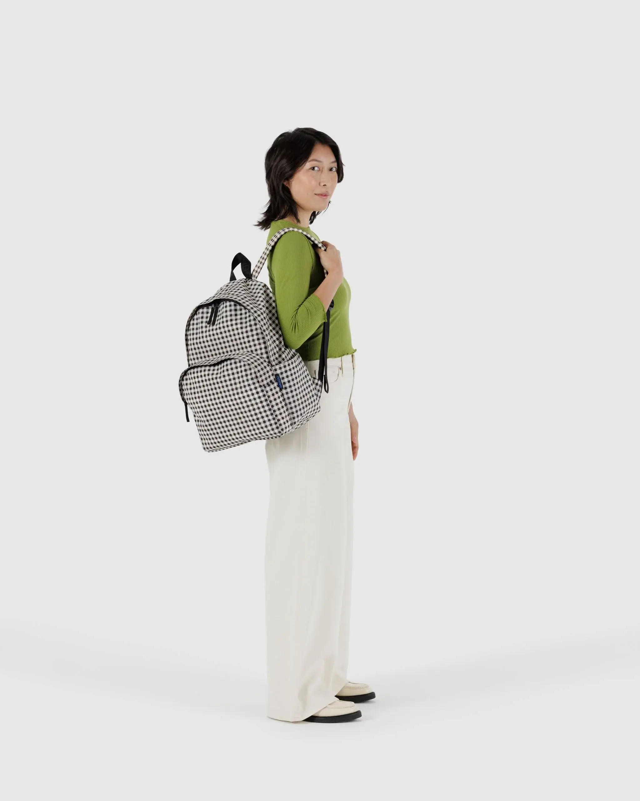 Large Nylon Backpack Black & White Gingham - Image 2