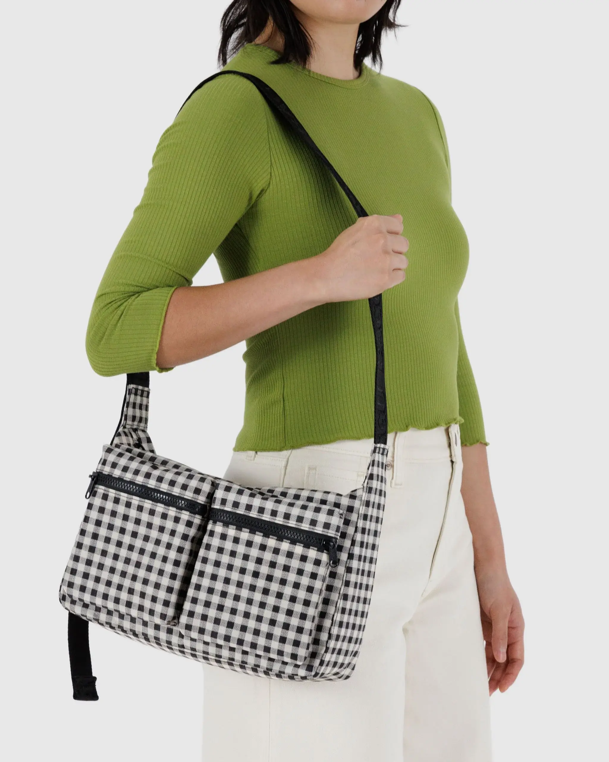 Medium Cargo Crossbody Black & White Gingham - Image 3